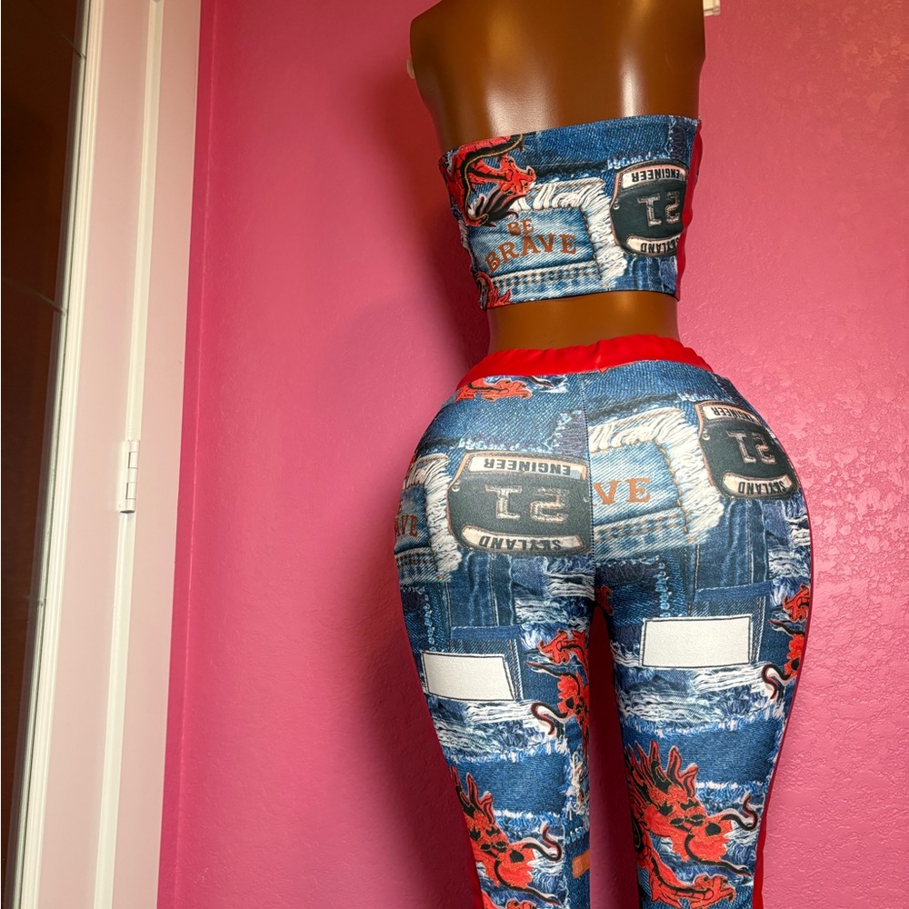Red and Blue Graphic Two-Piece Set - Picture 5 of 7